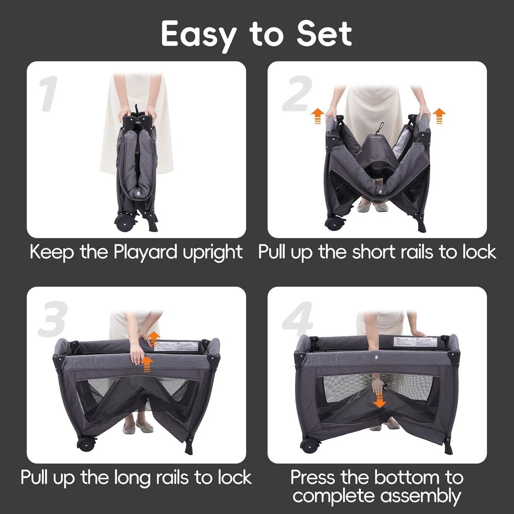 Pamo Babe Pack and Play with Bassinet Baby Playpen Foldable Playard with Changing Table Portable 4 in 1 Baby Playard