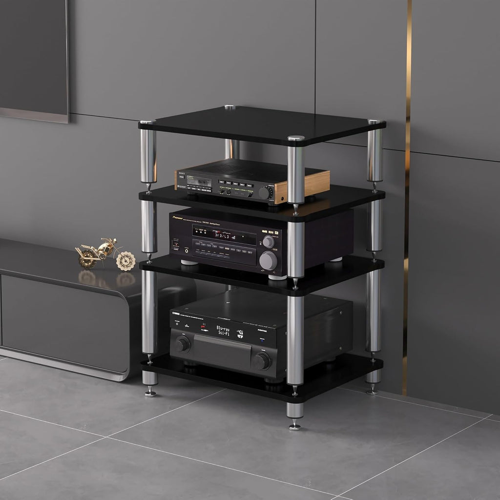 1-4 Tier Audio Rack Stand, Media Console, and Corner Entertainment Center, Corner TV Stand, and Audio Stand, for AV Equipment, Stereo Cabinet, and Gaming Shelves(Black,49x48x80cm)