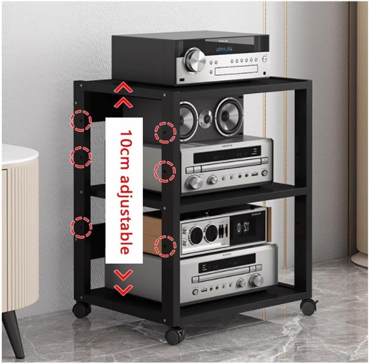 7-Tier HIFI Stand,10cm Height-Adjustable Shelf, Media Tower for Audio Equipment, Streaming Devices Cabinet Audio Rack, Large Capacity Media Storage Rack