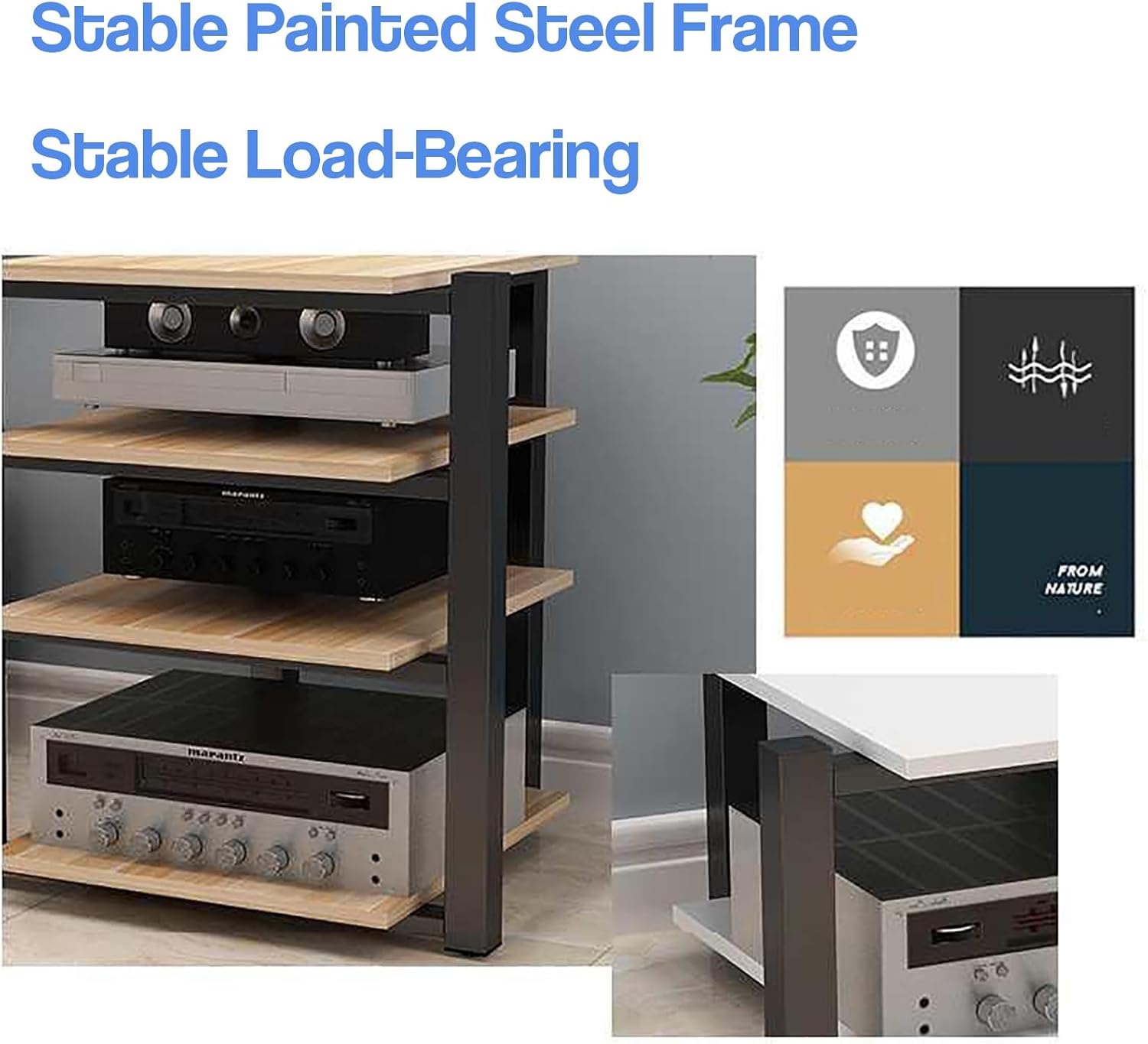 Dark Walnut Audio Rack - 2 Tier AV Media Stand, Stereo Tower Cabinet for Entertainment System, Home Theater Audio/Video Component Display, Durable & Stylish Design