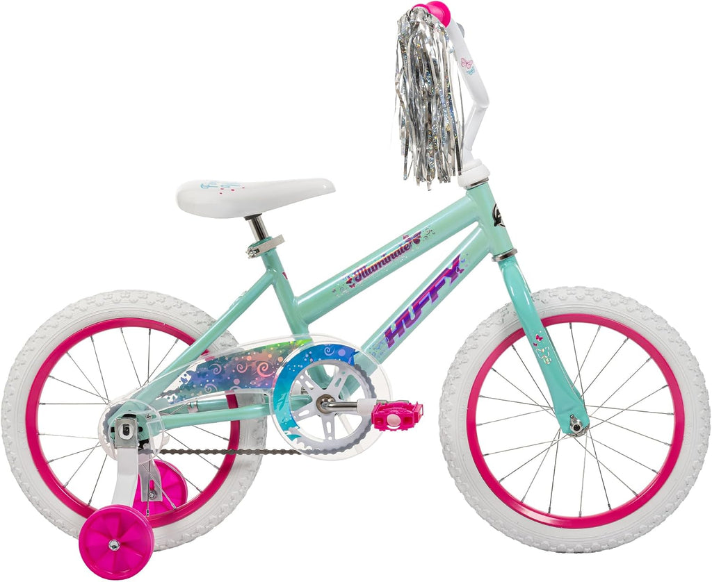 Huffy Illuminate Bike for Girls, 12/16/20 Inch Size Options, Ages 3+ Years Old, Removable Training Wheels (12' and 16' Only), Multiple Color Options, Easy Assembly, Adjustable Seat, Durable