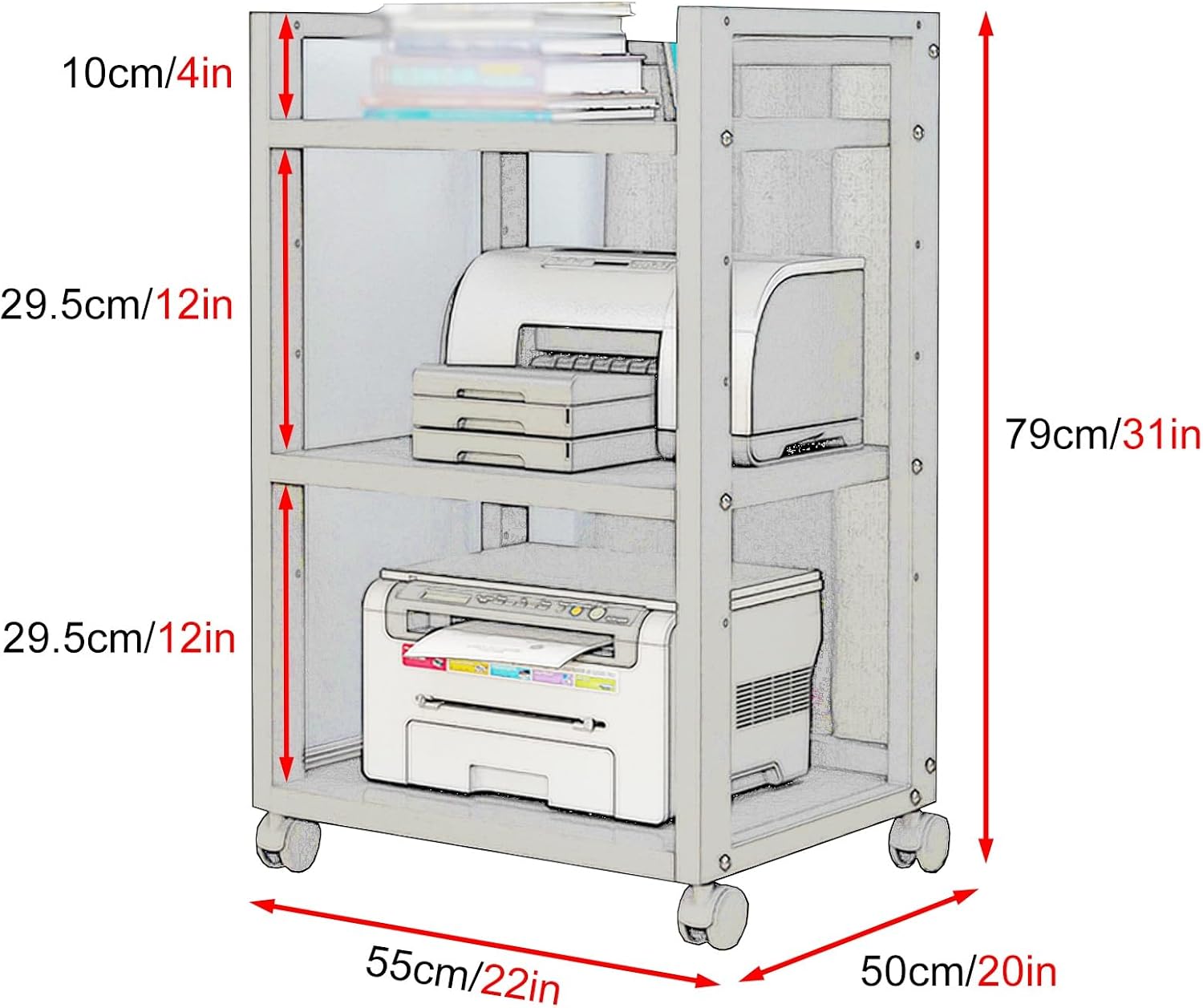 SRNSAEB Audio Equipment Rack On Wheels, Heavy Duty 3 4 Tier DVD Storage Media Shelf/HiFi Racks and Stands for Music Room/Cinema/Commercial Premises, Adjustable Av Component Stand(B,3 Tiers)
