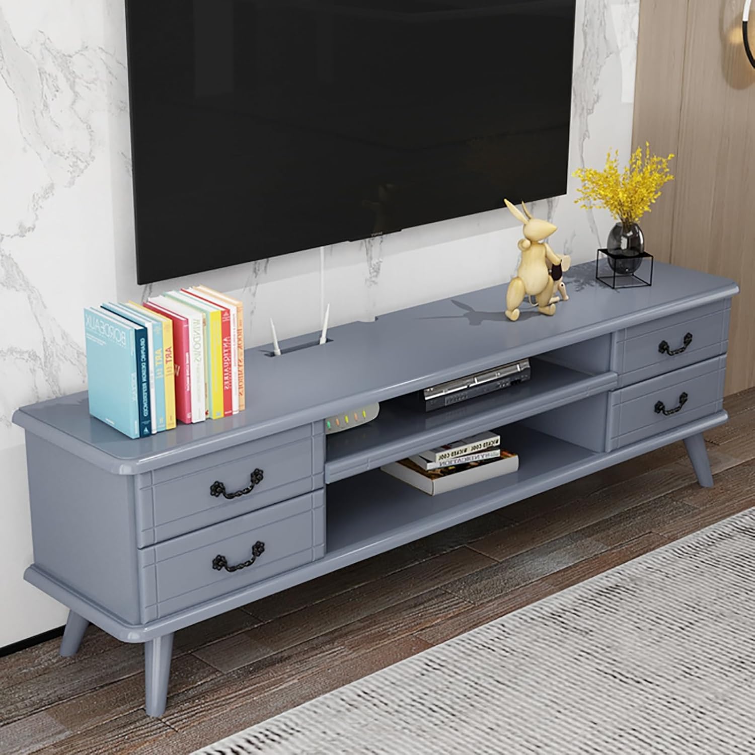 Double Layer TV Storage Cabinet with 4 Drawers，Audio Visual Entertainment Equipment Control Center for 30-65' TV, Wooden Storage Low Cabinet Suitable, for Home and Office (Color : Gris, Siz
