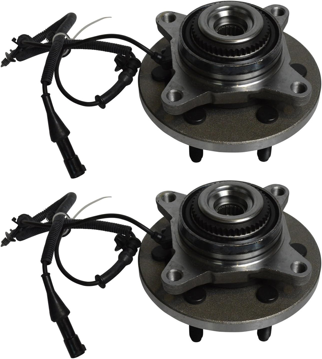 TRQ Front Left and Right Wheel Bearing and Hub Assembly Set 2 Piece Compatible with 2009-2010 Ford F-150 4 Wheel Drive 6 Lug Wheels