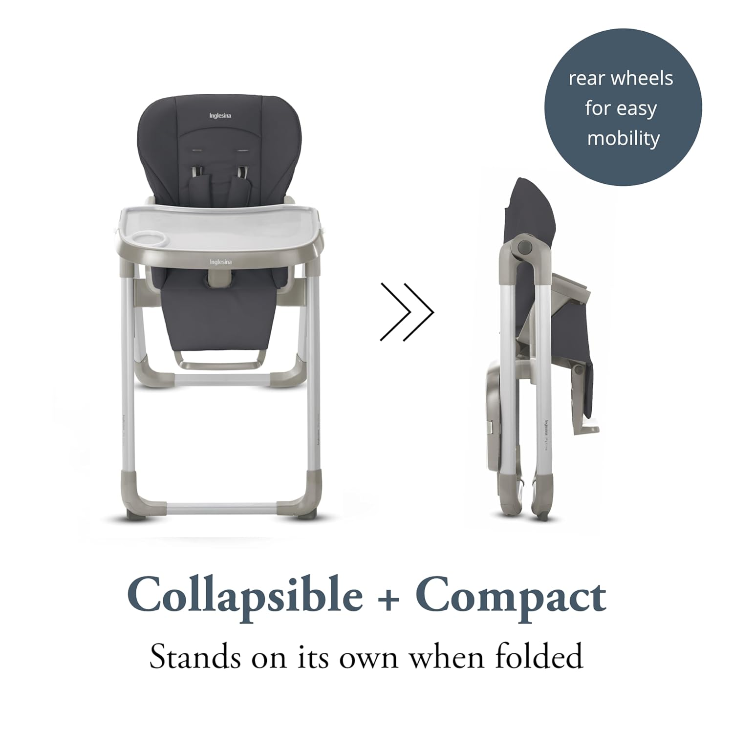 Inglesina My time Highchair, Pepper - Adjustable High Chair for Babies & Toddlers, 4 Height & 3 Recline Settings, Collapsible, Tool-Free Assembly, BPA Free, Removable Tray for Easy Cleaning
