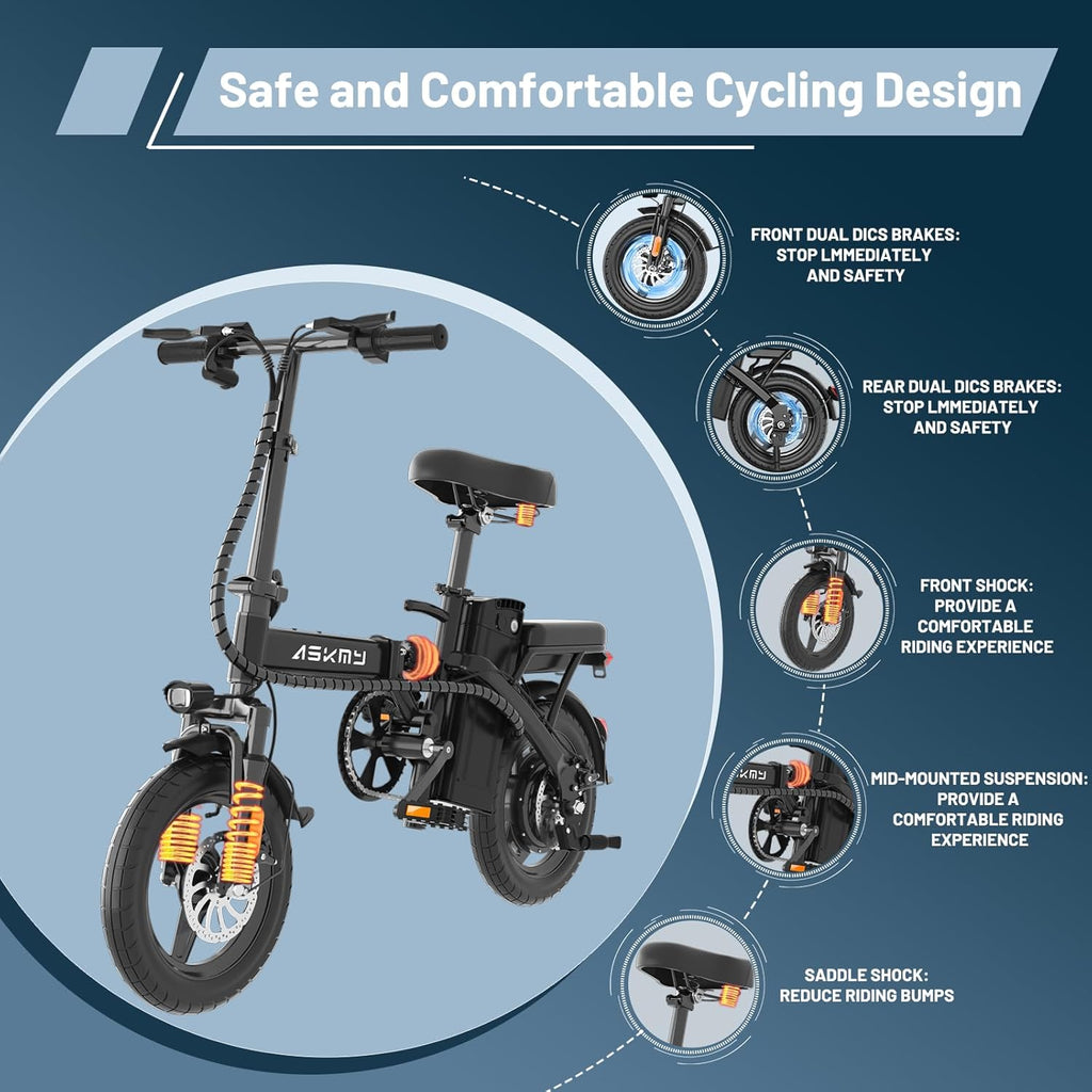 REOCRO Foldable Electric Bike for Adults, 14' Mini Folding E-Bike with 48V 10AH/20AH Removable Battery, 30-60 Miles PAS Range, 700W Peak Motor, Electric Bicycle for Daily Commuting and City Riding