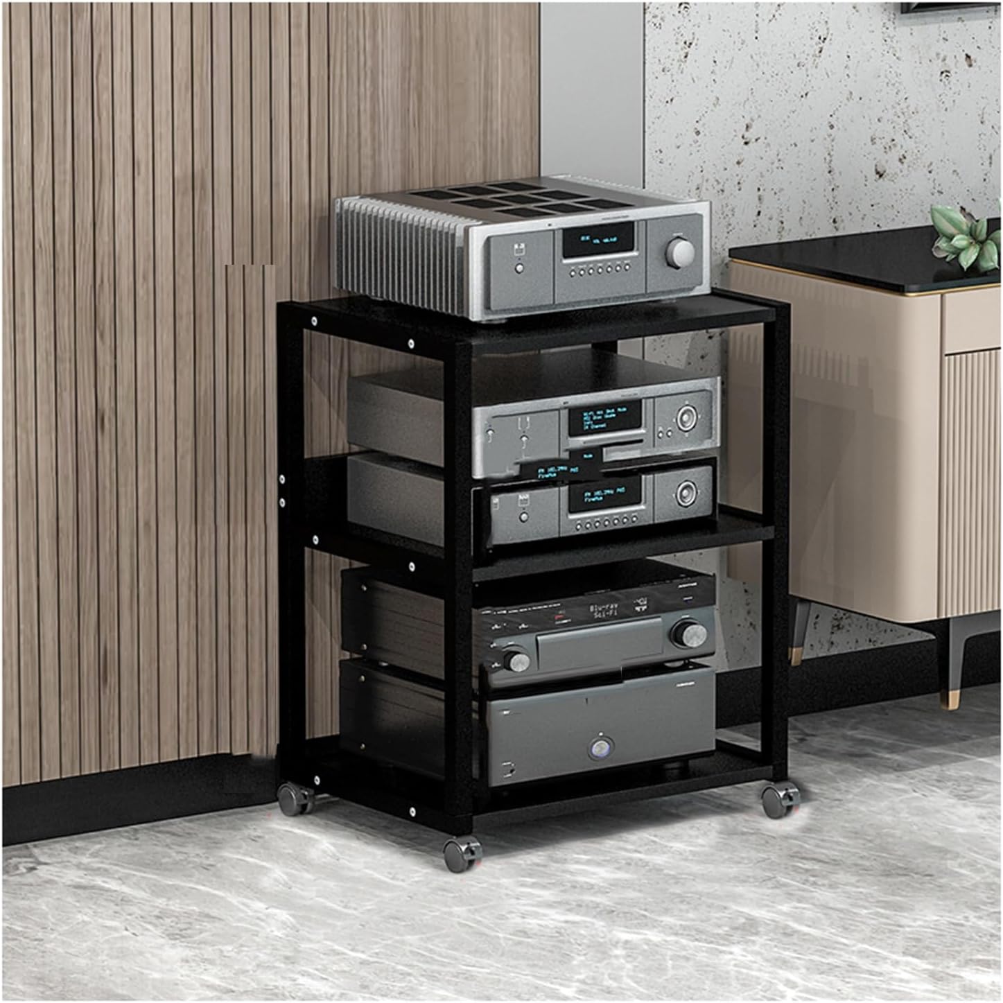 AV Media Stand,3-Tier Movable Media Stand Audio/Video Rack,Audio and Video Equipment Storage Rack,Suitable for Offices,Living Rooms,and Study Rooms (Color : Style 1)