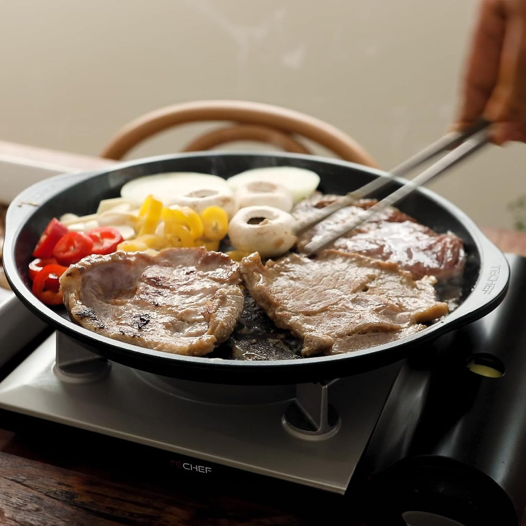 TECHEF - Stovetop Korean BBQ Non-Stick Grill Pan with Agni Portable Gas Stove Burner, Made in Korea (Essential KBBQ Set)