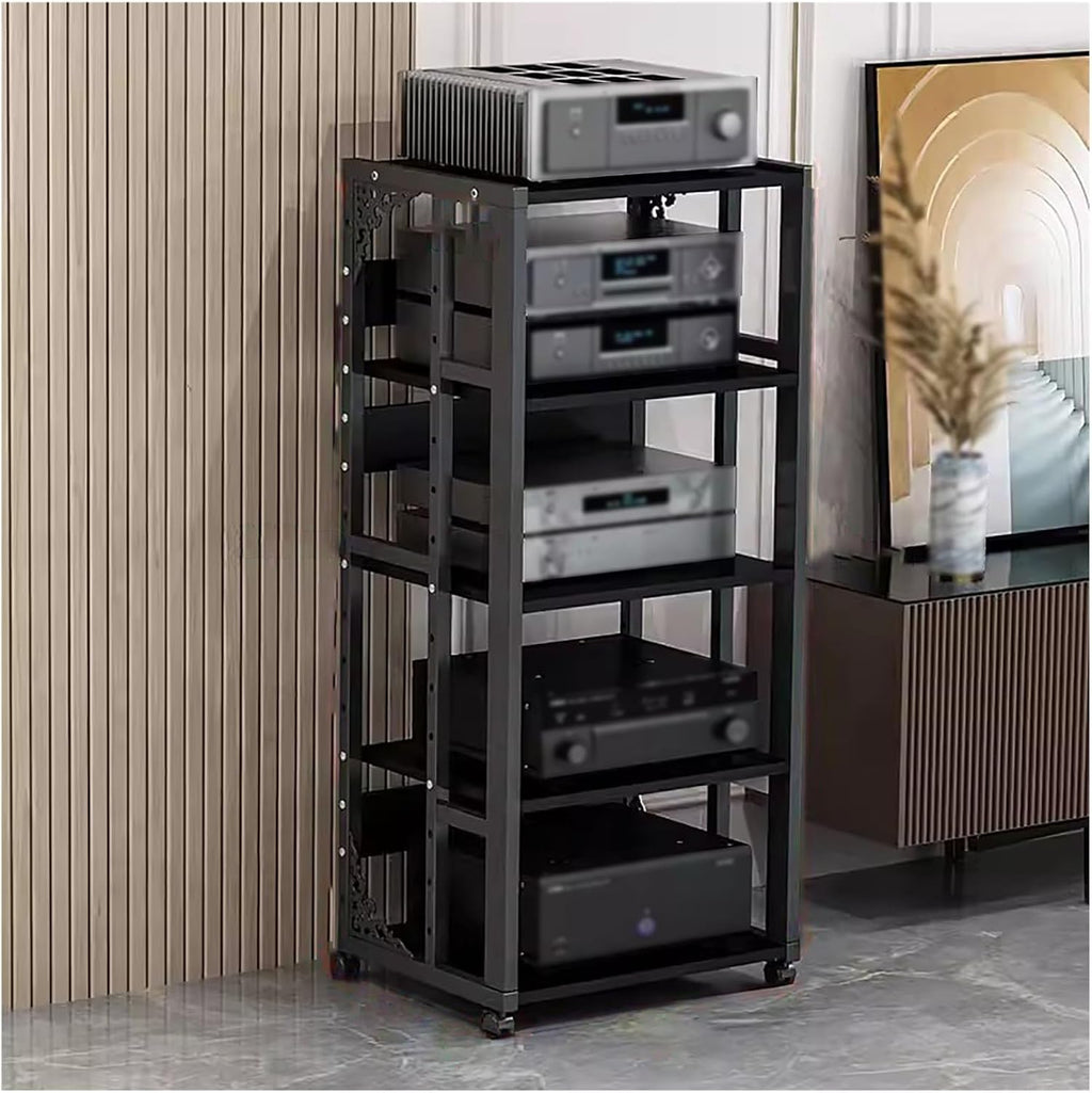 5 Tier Stereo Stands for Living Room Home, Av Media Component Cabinet Corner Audio Video Rack Tower, Electronics Equipment Shelf, Game Record Player Receiver Console Storage Shelv,Black,5 Tier