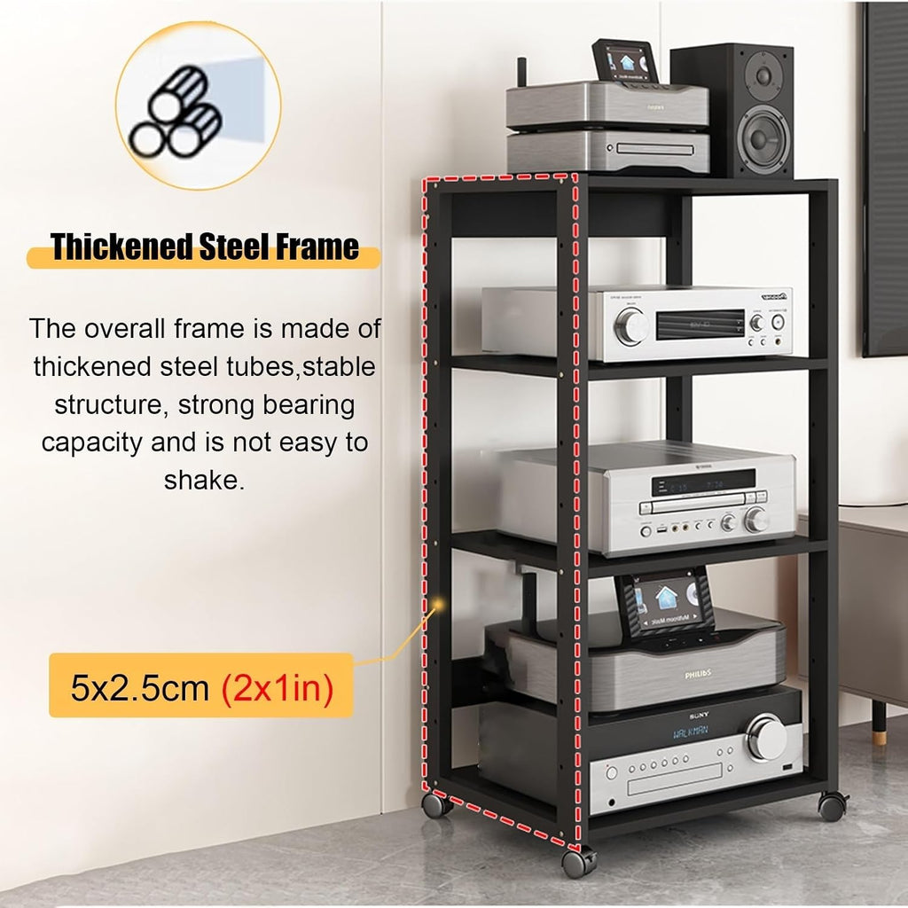 WDJBPSH Audio Equipment Rolling Cart Rack Portable 19/27 inch - Large Stereo Cabinet Black with Storage Office Bedroom Living Room Av Media Shelf(Style 2,3 Tier - H 48.5cm/19 in)