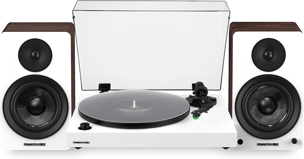 Fluance RT81+ Elite Vinyl Turntable (White) and Ai61 6.5' Stereo Bookshelf Speakers (White Walnut) Bundle: High Fidelity Sound, Detailed Audio Reproduction, Seamless Integration