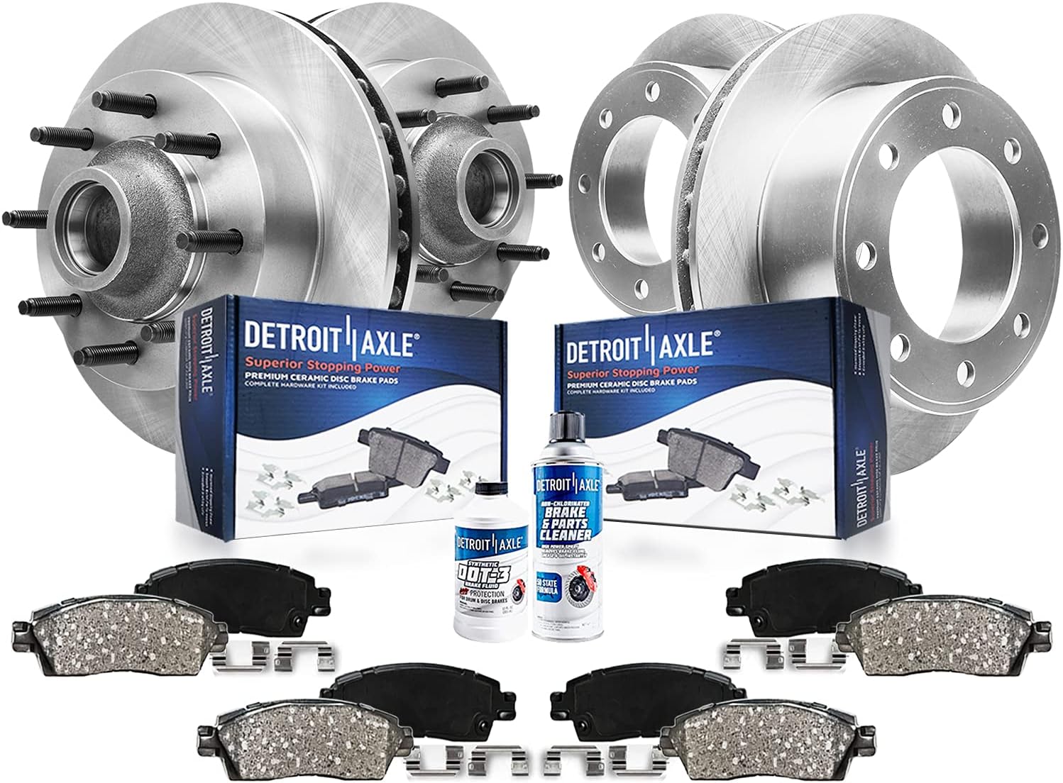 Detroit Axle - Brake Kit for 2WD 1999-2001 Ford F-250 Super Duty, 1999-2002 F-350 Super Duty Replacement Disc Brakes Rotors Ceramic Brake Pads Front and Rear