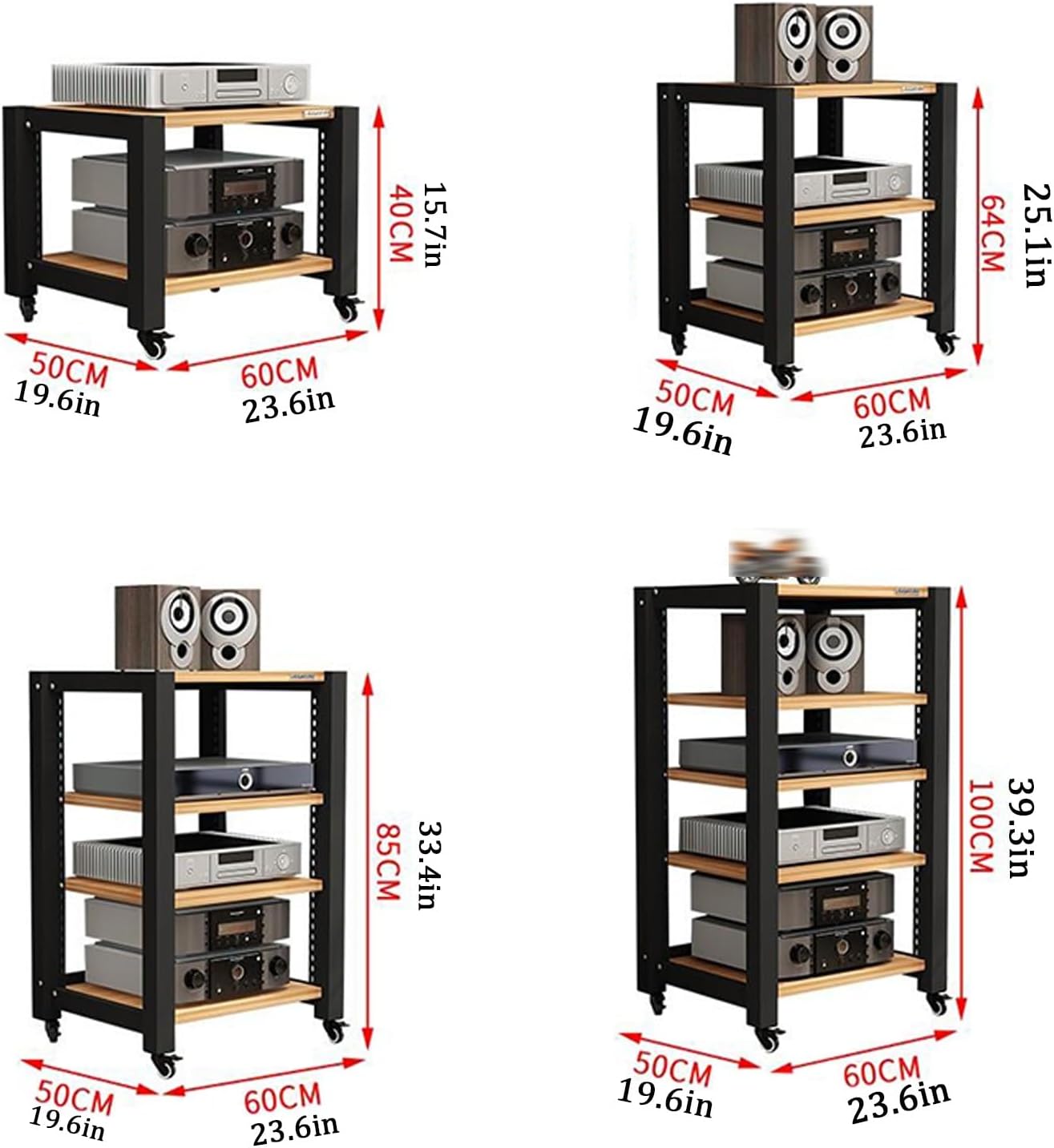 Stereo Cabinet, TV Equipment Rolling Stand Portable, AV Media Stand Floor Standing Audio Rack, Office/Bedroom/Living Room Media Storage Cabinet(Walnut Color,23.6x15.7)