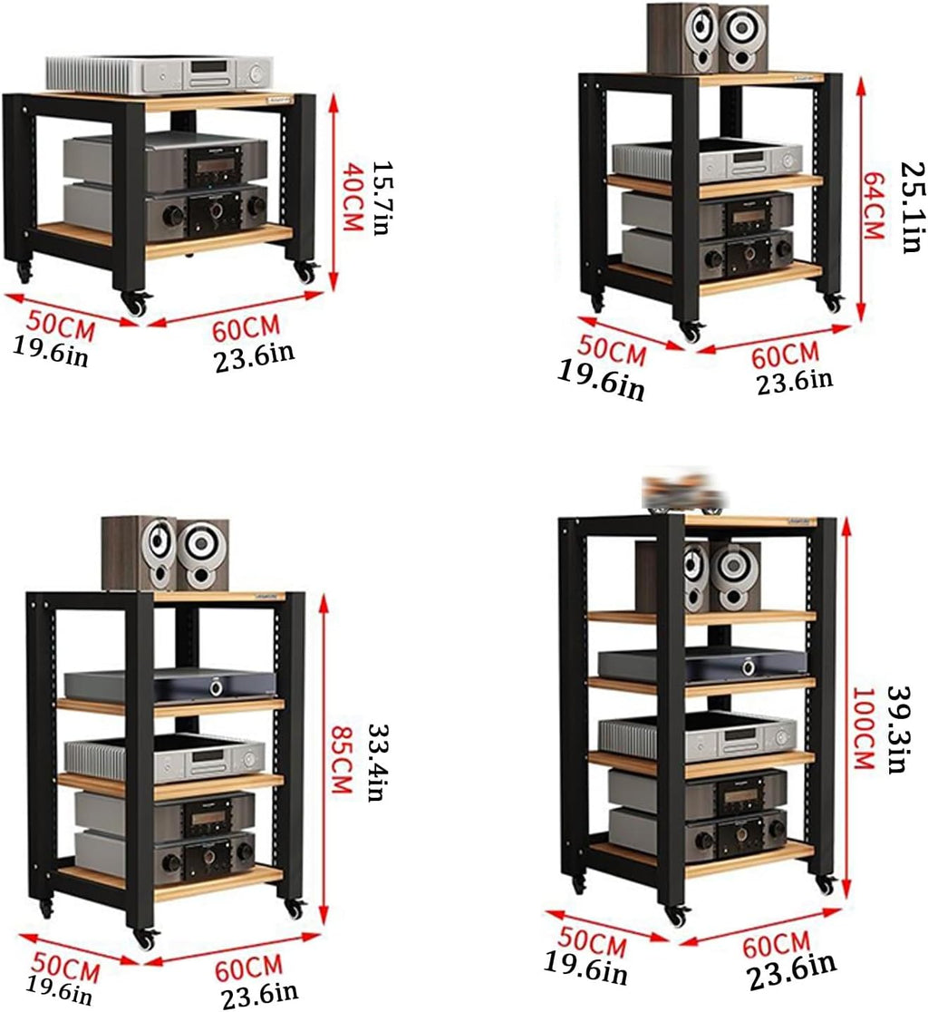 Stereo Cabinet, TV Equipment Rolling Stand Portable, AV Media Stand Floor Standing Audio Rack, Office/Bedroom/Living Room Media Storage Cabinet(Walnut Color,23.6x33.4)