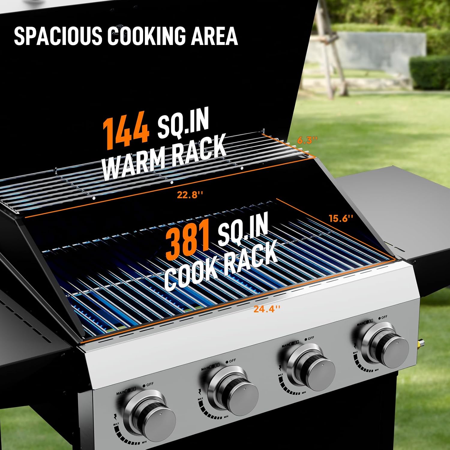 ROVSUN 4 Burner Propane Gas Grill with Foldable Side Shelves, 40000BTU BBQ Grills with Enameled Cast Iron Grates, Cabinet & Poratable Rolling Wheels for Outdoor Garden Patio Backyard Barbecue Cooking