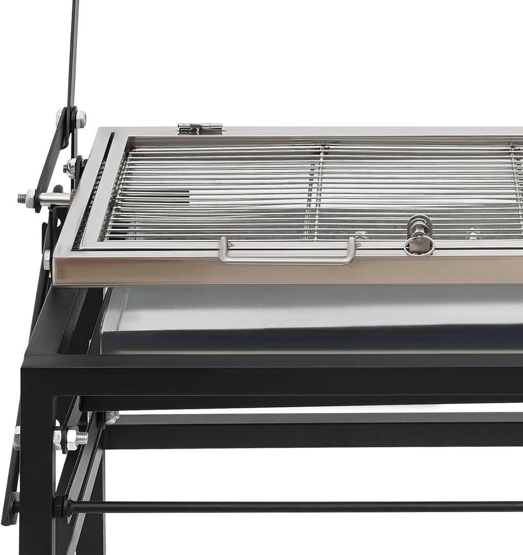 Charcoal Flip Grill for BBQ,Portable Charcoal Grill with 360 Degree Rotating Cooking Grille,Heavy Duty Square Outdoor Detachable Grills,Stand-up Grills with Wheels for Camping Garden Barbeque
