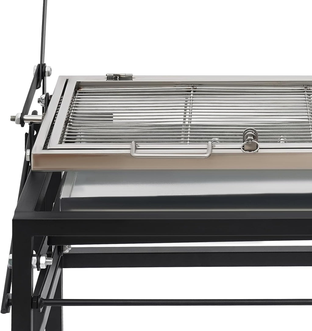 Charcoal Flip Grill for BBQ - 360° Flipping Portable Charcoal BBQ Grill with 5 Height Settings, Side Storage & Lockable Wheels - Ideal for Outdoor Camping, Backyard