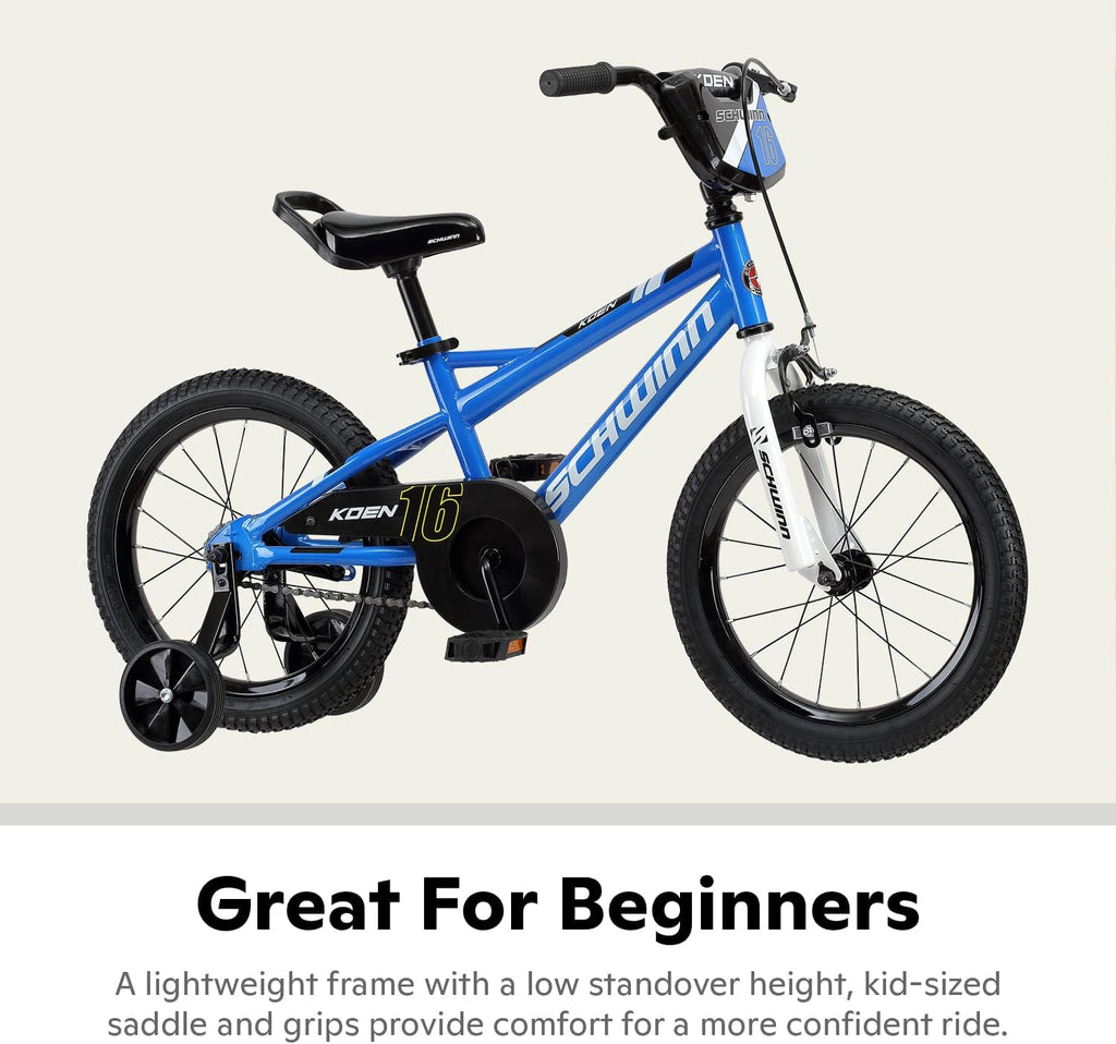 Schwinn Koen Bike, 16 Inch Bike for Kids Ages 3-7, SmartStart Ergonomic Design for Kids, Adjustable Seat Grows with your Child, Rear Coaster Brake and Front Caliper Brake, Training Bicycle