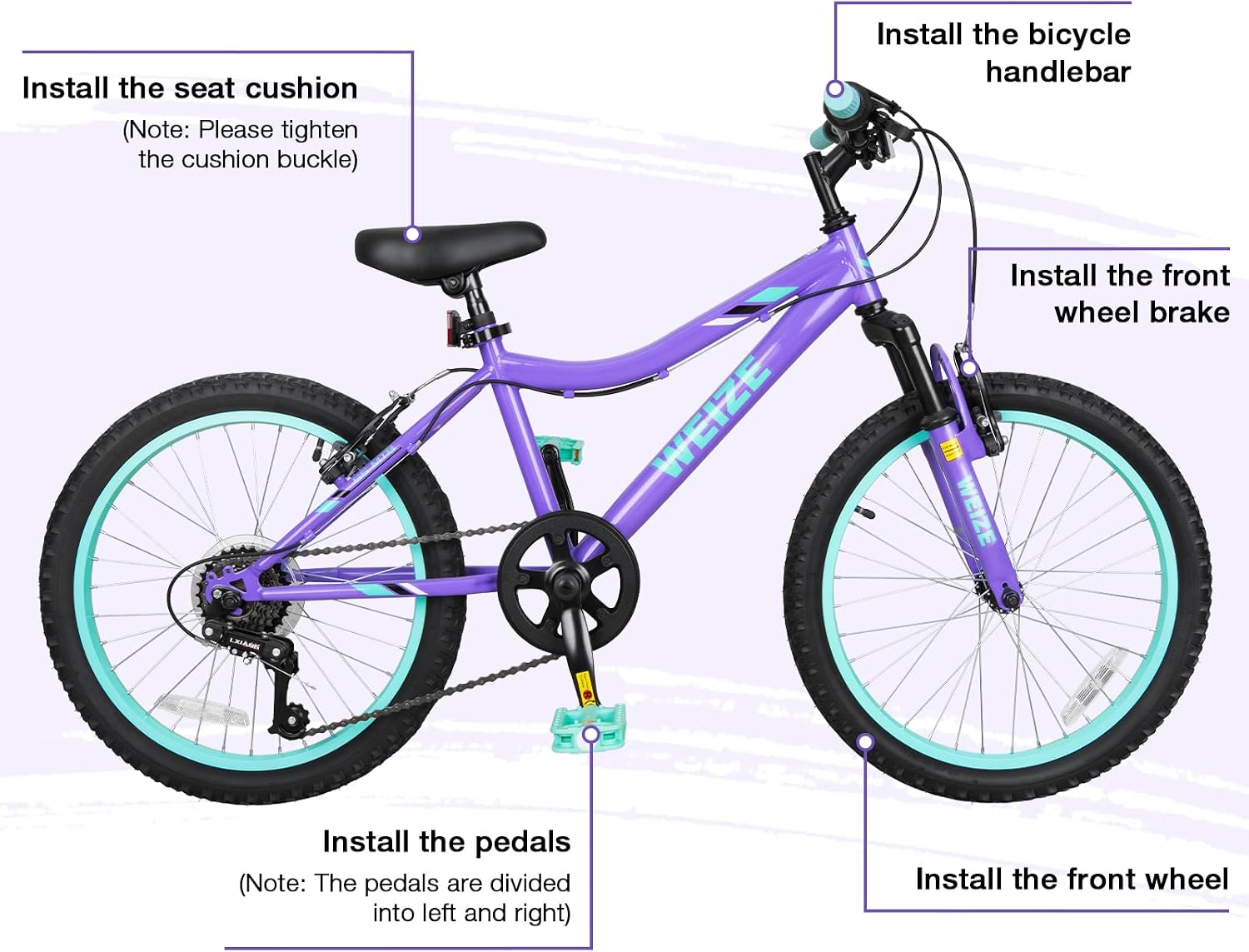 WEIZE 20 24 Inch Kids Mountain Bike,Kids Bike for Girls Age 6-14 Year Old,6 Speed Kid Bicycle with Front Suspension Fork,Adjustable Seat Height,High-Carbon Steel Frame,Ideal for Girl Adventurers