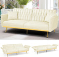 70' Velvet Futon Sofa Bed with 2 Pillows and Adjustable Armrests, Convertible Sleeper Bed W/Adjustable Backrests, Modern Loveseat for Living Room, Bedroom, Beige