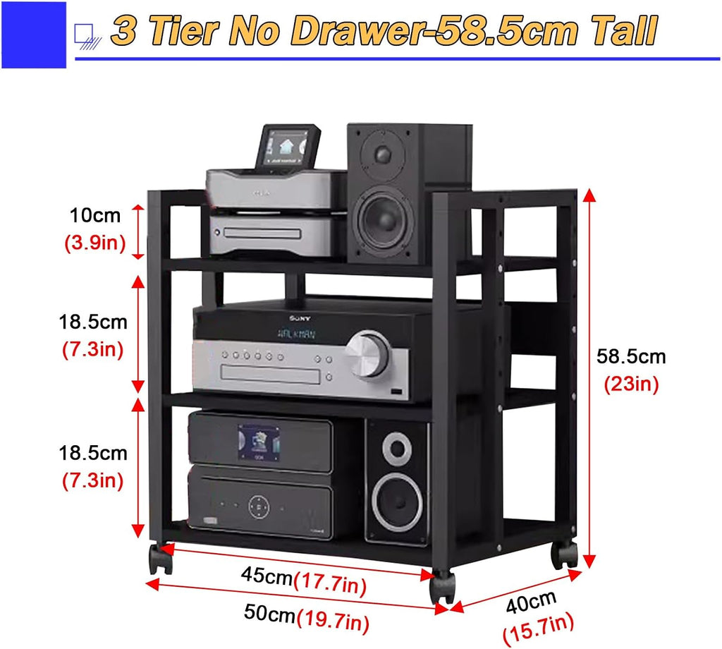 5/4/3/2-Tier AV Media Stand Vertical Storage Cabinet, Office Home Classroom Stereo Rack System Cabinet Adjustable, Mobile Audio Equipment Rack, Portable Record Player Amplifiers Shelf(3 Tier 58.5cm Ta