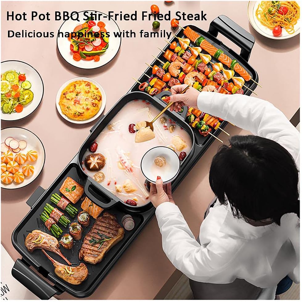 Electric Grill with Hot Pot 2 in 1 Indoor Korean BBQ Grill,2200W Multifunctional Smokeless BBQ Hot Pot Double Pot,Non-Stick Pan,for 5-10 People,for Grilling & Cooking(Single Pot)