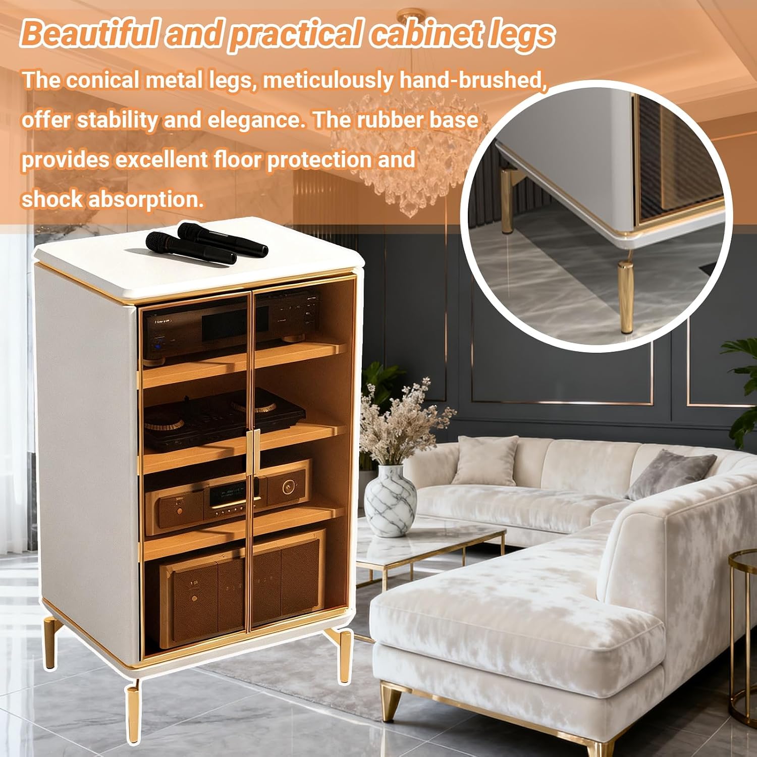 Audio Rack Cabinet HiFi Rack Corner Entertainment Center Media Cabinet with Glass Door Component Storage and Collection Display(Black,60 * 55 * 95cm/23 * 21 * 37in)
