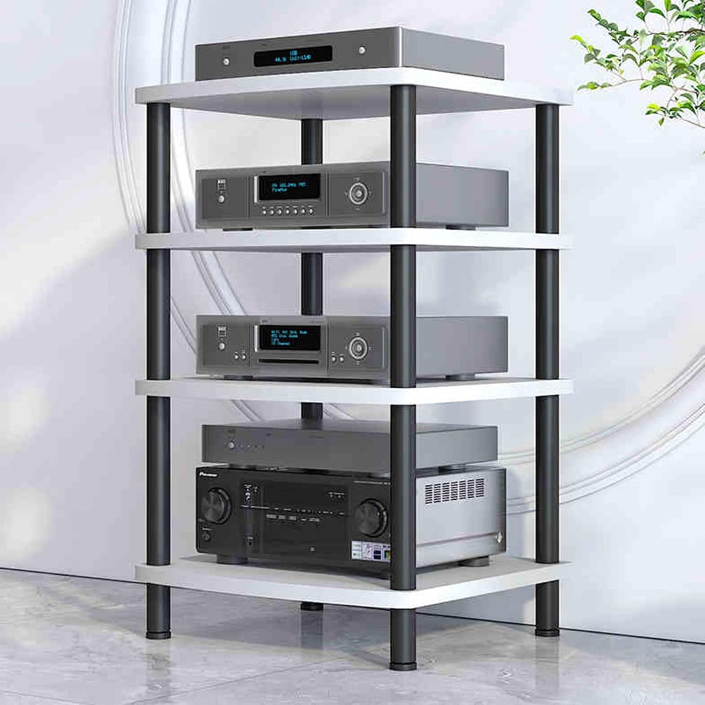 White 4-Tier Wooden TV Stand, Media Storage Cabinet, Entertainment Center, Stereo Rack for Gaming Consoles & AV Equipment, Stylish Audio Rack, Modern Furniture