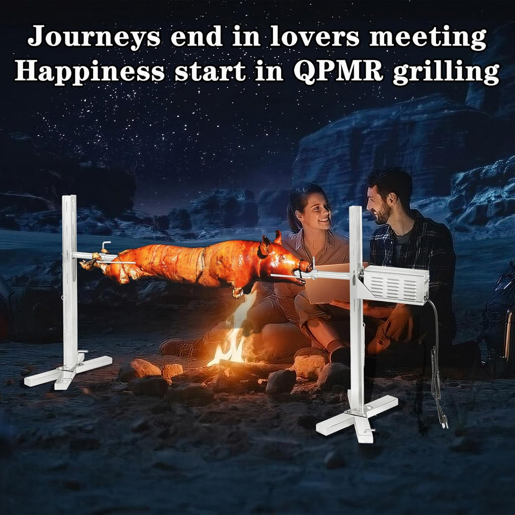 QPMR Rotisserie Grill Kit, 52' Outdoor Electric Stainless Steel Tripod Rotisserie Stand, 90LBS Pig Spit Rotisserie Grill, Height Adjustable BBQ Rotisserie Kit, Pig Rotisserie Hog Lamb Campfire