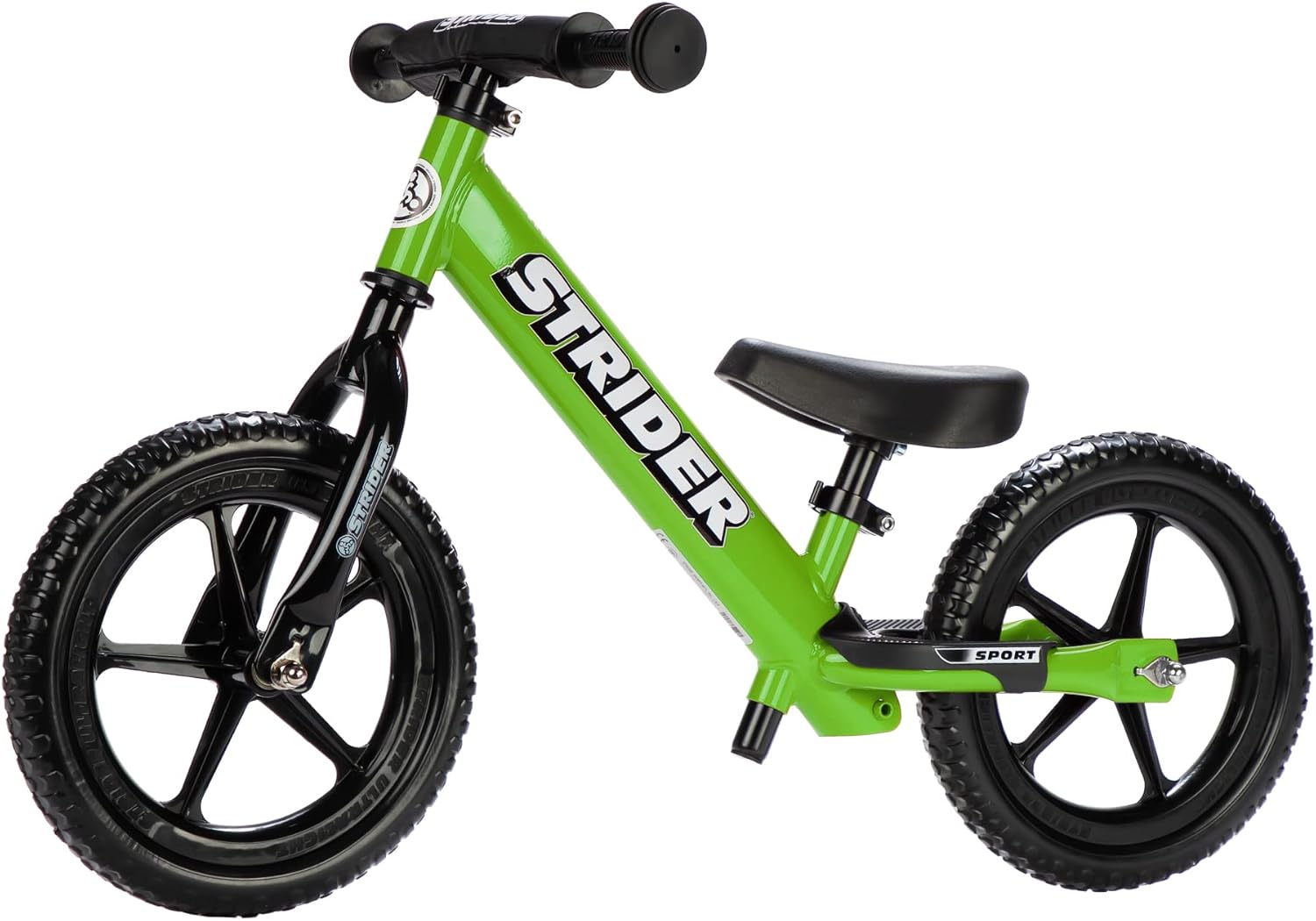 Strider 12' Sport Bike - No Pedal Balance Bicycle for Kids 1 to 4 Years - Includes Safety Pad, Padded Seat, Mini Grips & Flat-Free Tires - Tool-Free Assembly & Adjustments