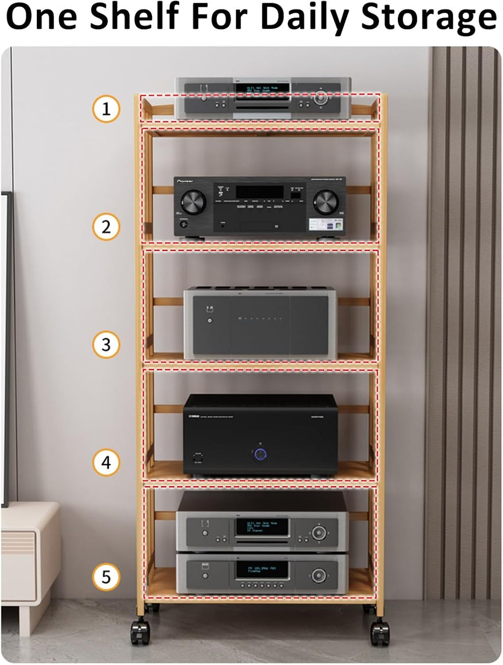 Height Adjustable Shelf Side Table with Turntable and TV Rack Multifunctional Storage Shelf for Office and Study Rolling Container Trolley with HiFi Shelf and Audio Cabinet Wooden Shelf (50