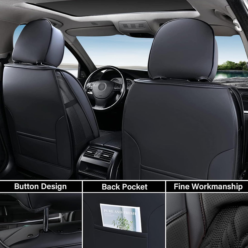 Coverado Front Leather Seat Covers for Ford F150 2015-2026, F250 F350 F450 2017-2026, Car SUV Pickup Truck Seat Protection, Black