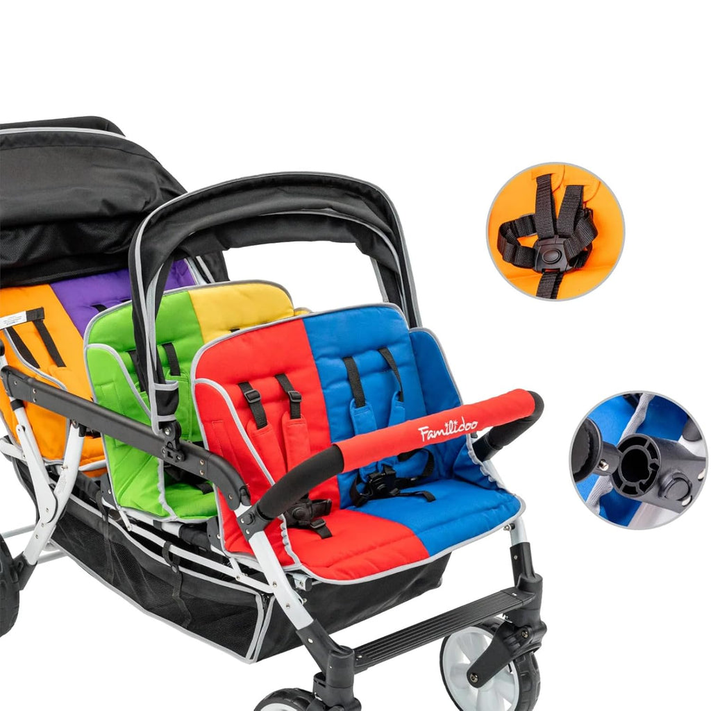 Familidoo H6E 6 seat Baby Stroller- Double Canopy - Daycare Strollers with 5 Point Safety Harness - Backseat footrest Extension for 0 to 36 Months