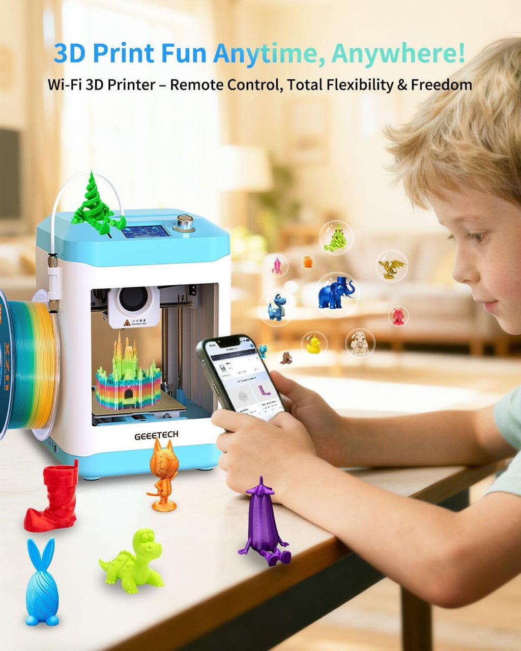 Fully Assembled Mini 3D Printer for Kids & Beginners with WiFi- Complete Starter Kit with Auto Leveling 3D Printer, 1 Roll of Filament, and SD Card, High-Speed, Fully Open Source, for Home & School