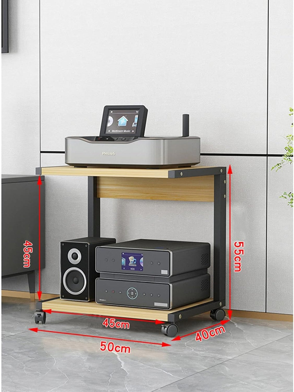 Stereo Rack 2-Tier Wood Shelf Audio Rack Media Stand and Theater Equipment Cabinet Multifunction Storage Rack