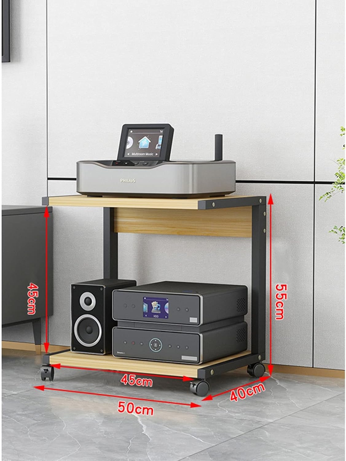 Stereo Rack 2-Tier Wood Shelf Audio Rack Media Stand and Theater Equipment Cabinet Multifunction Storage Rack