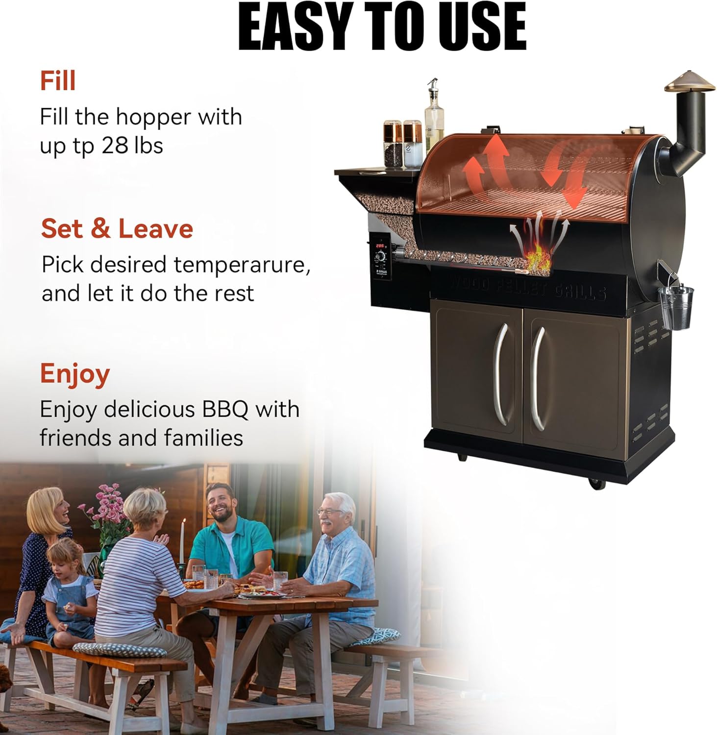 Z GRILLS 2026 Upgrade Wood Pellet Grill Smoker with PID Control, Built-in Storage Cabinet, Rain Cover, 700 sq. in Cooking Area for Outdoor BBQ, Smoke, Bake and Roast