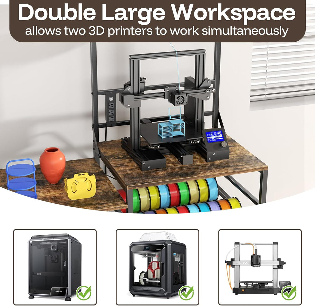 Aquzee 3D Printer Table with Filament Storage, W51*D23.6 3D Printer Stand, Heavy Duty 3D-Printer Storage Rack, 1 Power Outlet 3D-Printing Desk Office Workshop Studio, for 3dPrinter Accessories