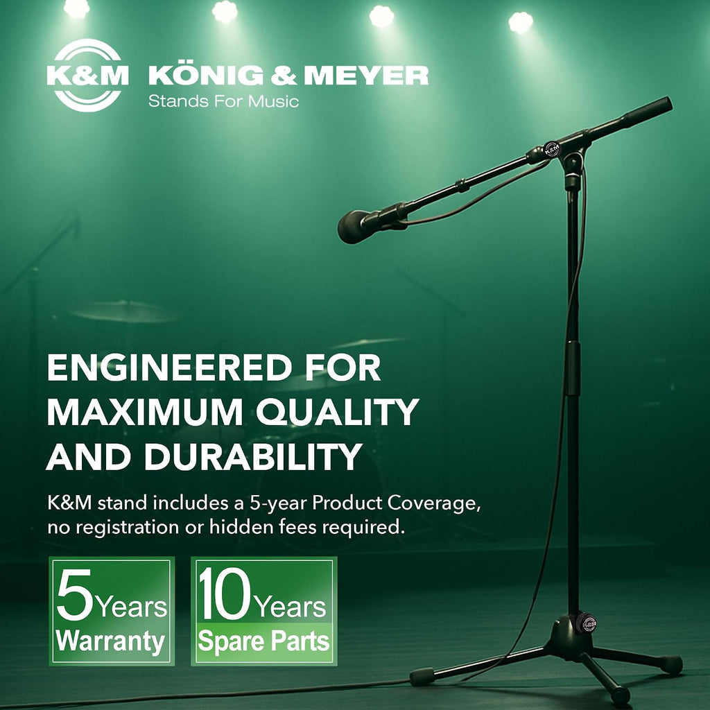 K&M König & Meyer 21090.500.55 Tripod Microphone Stands | Adjustable Telescoping 2-Piece Boom Arm | Professional Grade | Heavy Duty with Folding Leg Base | German Made | 2 Pack | Black