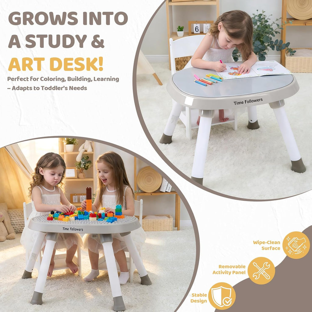 Time Followers® 6-in-1 Baby Activity Center | 4 Stage Montessori-Inspired Toys | Grow Stationary Standing Toddler Table | Jumpers & Bouncers | Must Have for Boy & Girl 6, 12, 24+ Month Old (Beige)