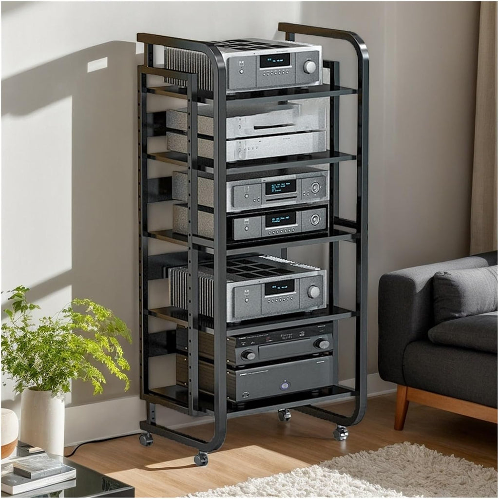 BYZOMU Living Room Media Storage Cabinet, Audio Video Equipment Rack Stereo Component Stand Furniture Shelf