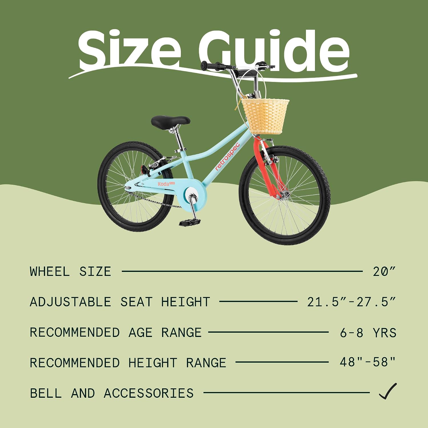 Retrospec Koda Plus Kids Bike for Boys & Girls Ages 6-8 Years - Children's Bicycle, Adjustable Seat & Handlebars