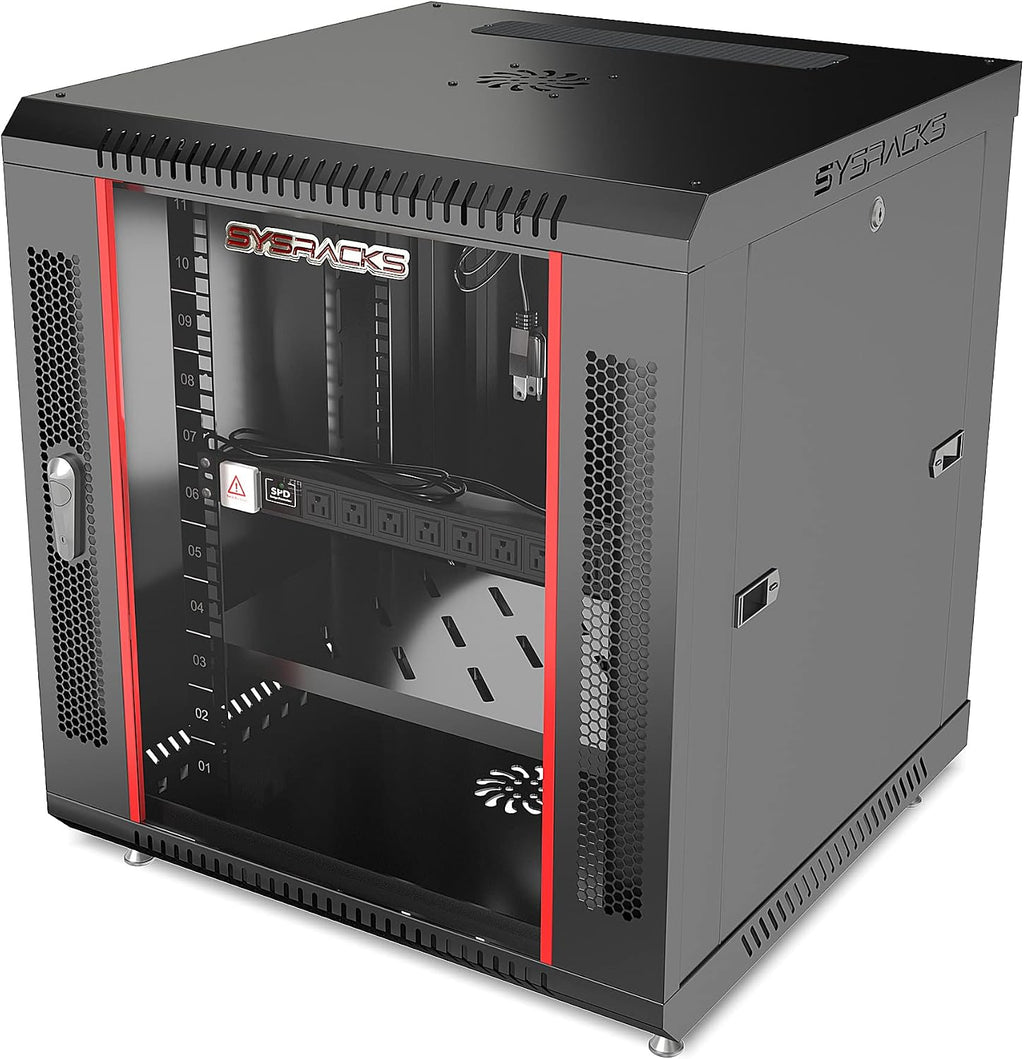 12U Wall Mount Server Rack Cabinet, 19' Locking Network Rack, 18' Deep, Glass Door, with Fan, PDU and Shelf