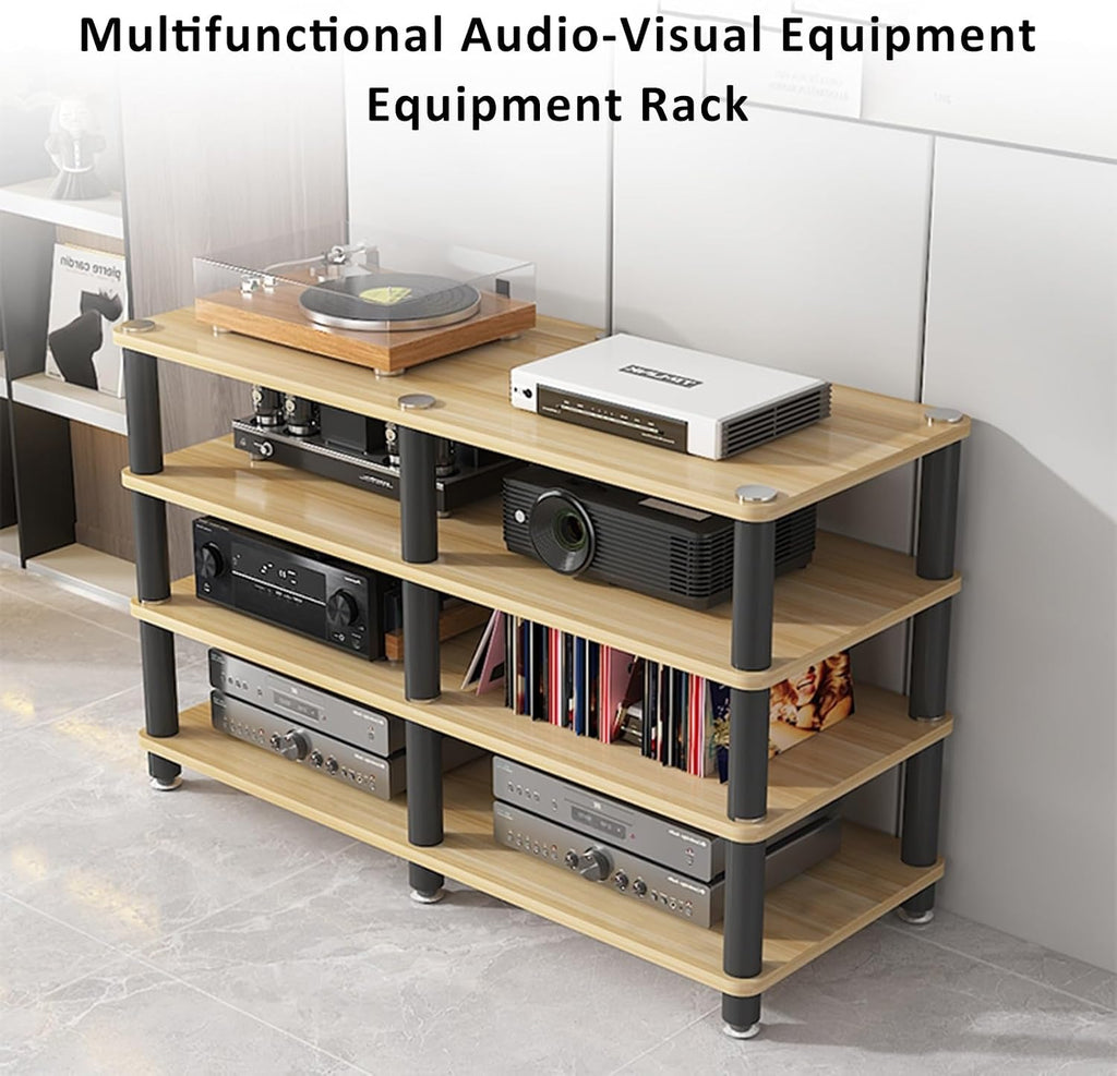 4-Tier Corner AV Media Stand - Stereo Audio Rack & Entertainment Tower Shelf for Video Game Consoles, Deep Black Storage Cabinet (120x40x70cm)