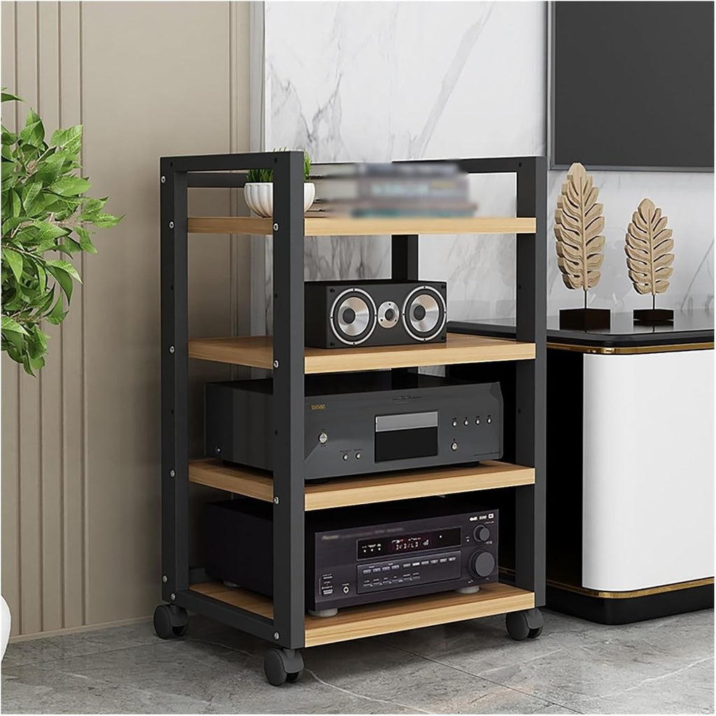 SRNSAEB Audio Equipment Rack On Wheels, Heavy Duty 3 4 Tier DVD Storage Media Shelf/HiFi Racks and Stands for Music Room/Cinema/Commercial Premises, Adjustable Av Component Stand(B,4 Tiers)