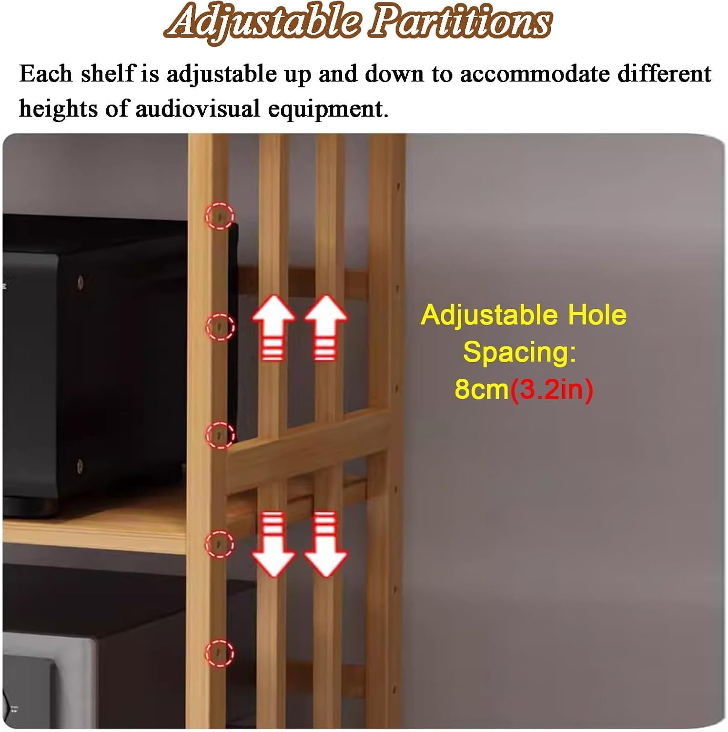HiFi Multimedia Storage Cabinet with Adjustable Shelves Mobile Audio-Video Rack on Casters for Stereo Equipment 2-Tier Storage Solution (W-55cm)