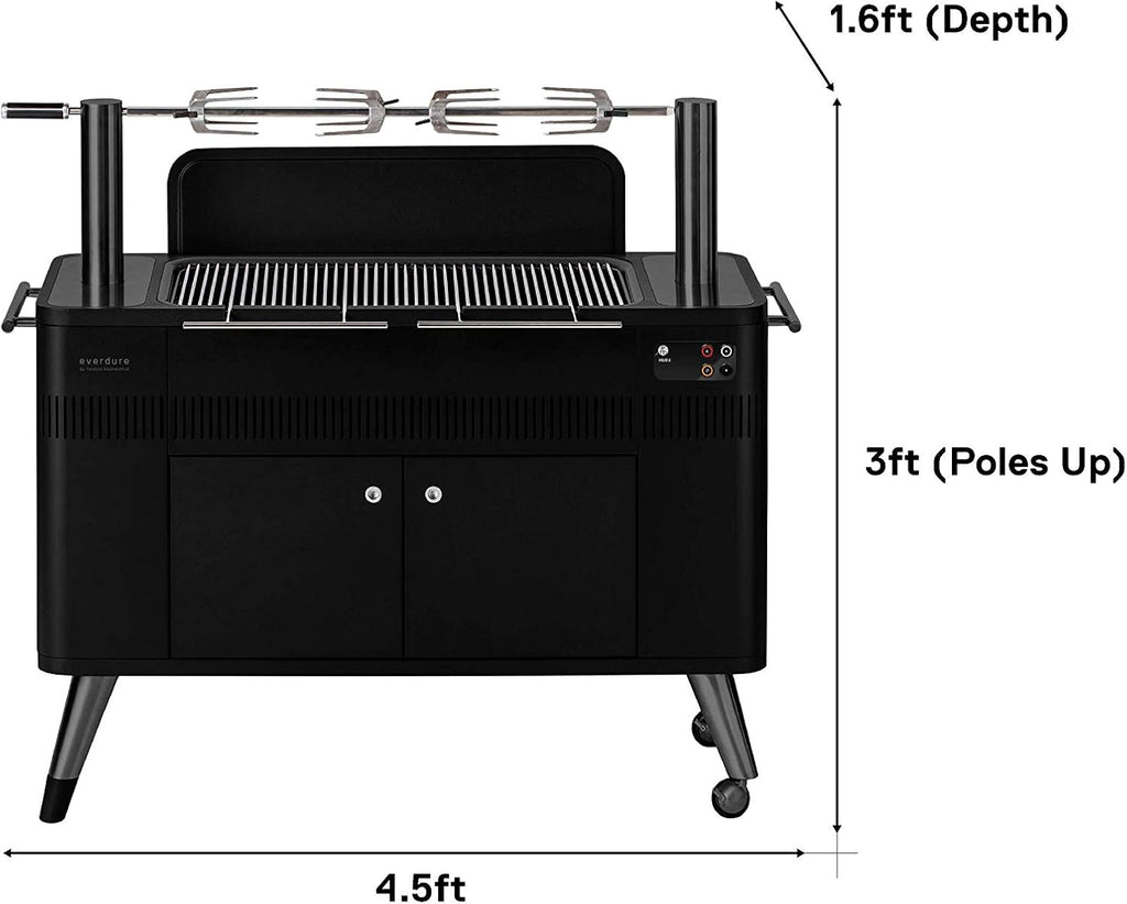 Everdure HUB II 54-Inch Charcoal Grill with Patented Built-in Rotisserie System & Quick Electric Ignition, Outdoor BBQ Grill, Electric Starter, Adjustable Height, Easy Clean-Up