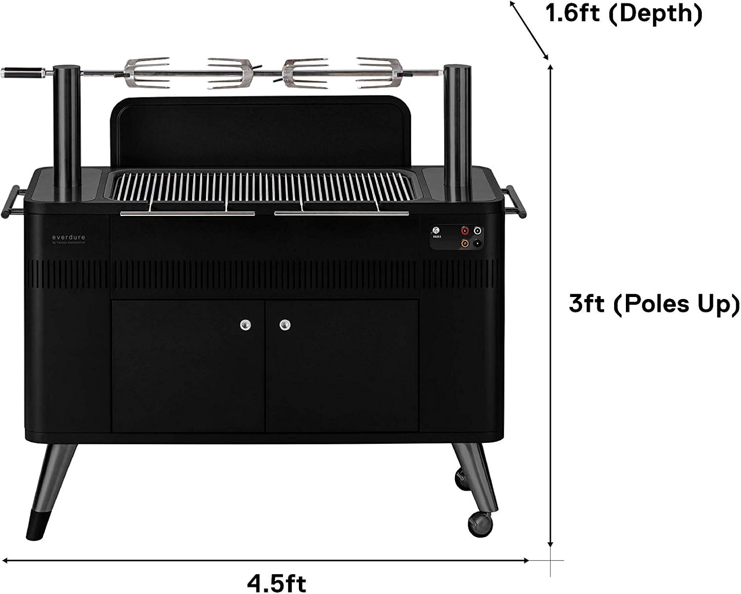 Everdure HUB II 54-Inch Charcoal Grill with Patented Built-in Rotisserie System & Quick Electric Ignition, Outdoor BBQ Grill, Electric Starter, Adjustable Height, Easy Clean-Up