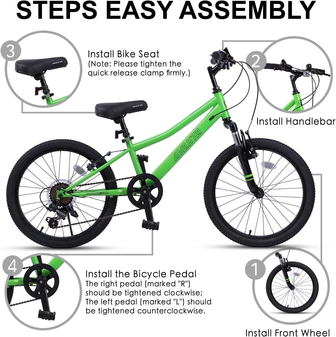 AVASTA Govet 20'' Kids Mountain Bike for 6-12 Years Old Boys Girls with Suspension Fork, 6 Speeds Drivetrain, Multiple Colors