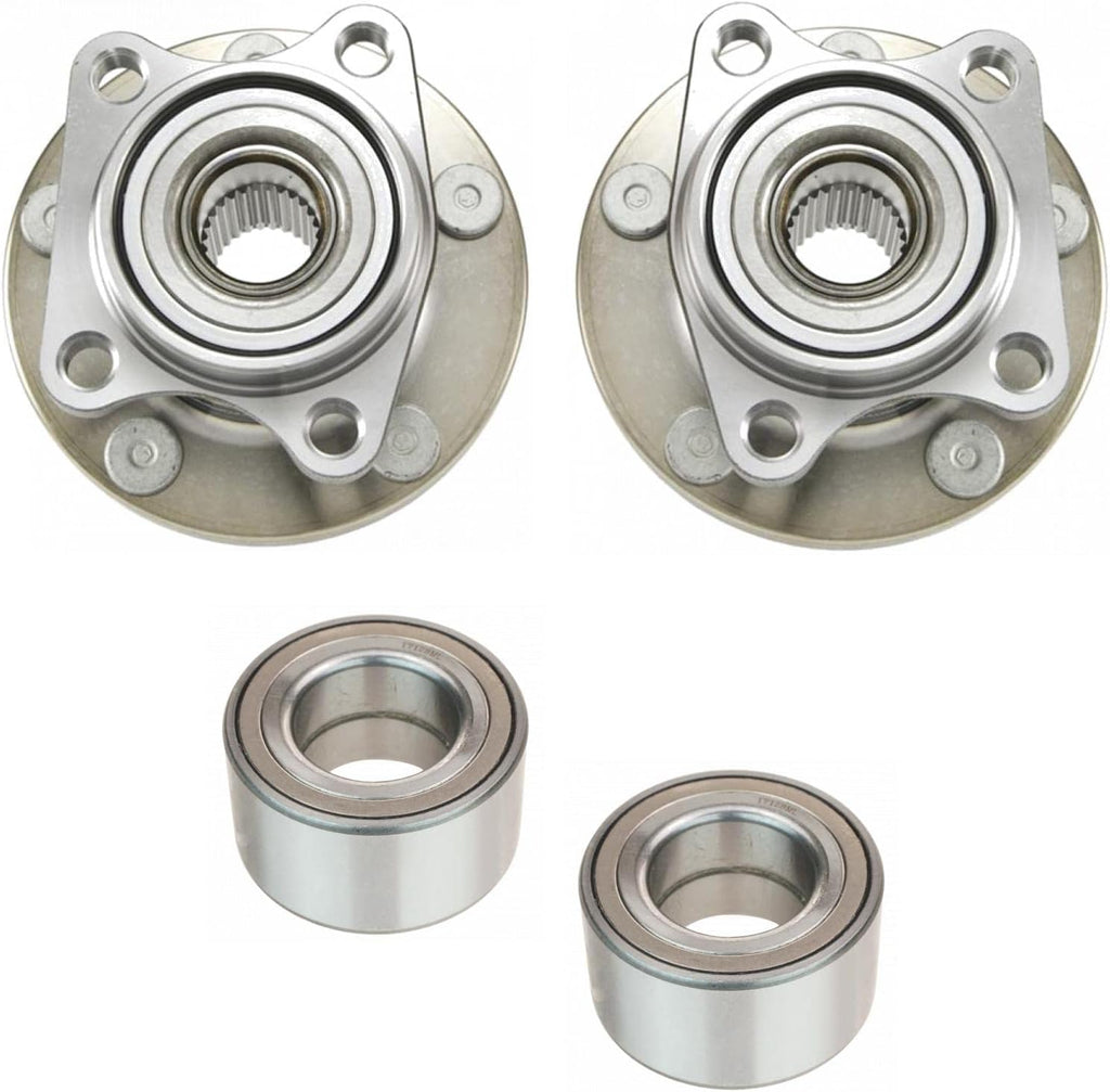 TRQ 2 Piece Front Rear Wheel Bearing & Hub Assembly Set Compatible with 2007-2010 Ford Edge Lincoln MKX